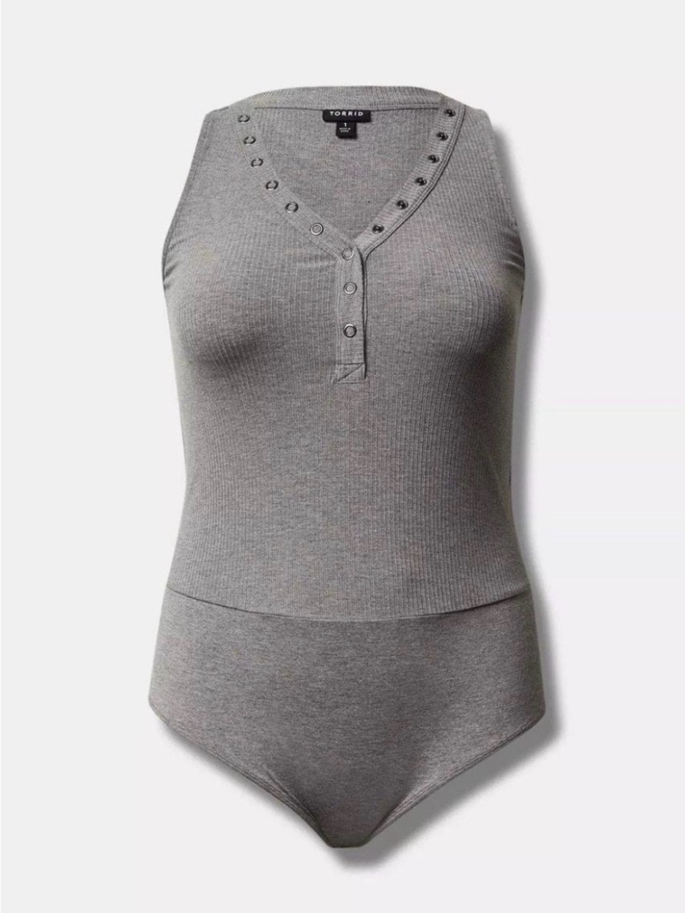 torrid Gray Ribbed Henley Snap-Front Tank Bodysuit